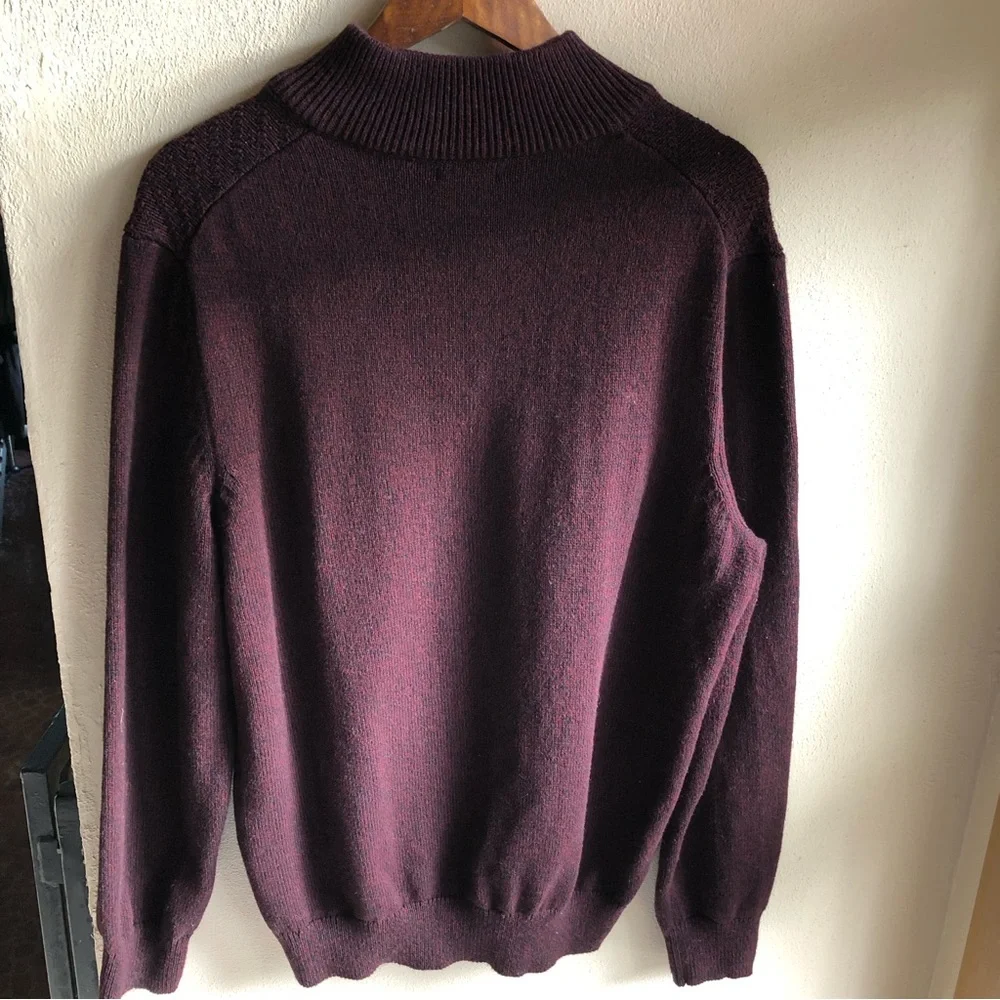 Calvin Klein 1/4 Zip Cotton Sweater. Burgundy/ Black Marled. XL
